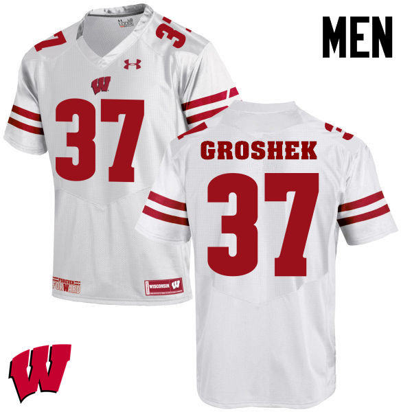 Wisconsin Badgers Men's #14 Garrett Groshek NCAA Under Armour Authentic White College Stitched Football Jersey BF40T05JN